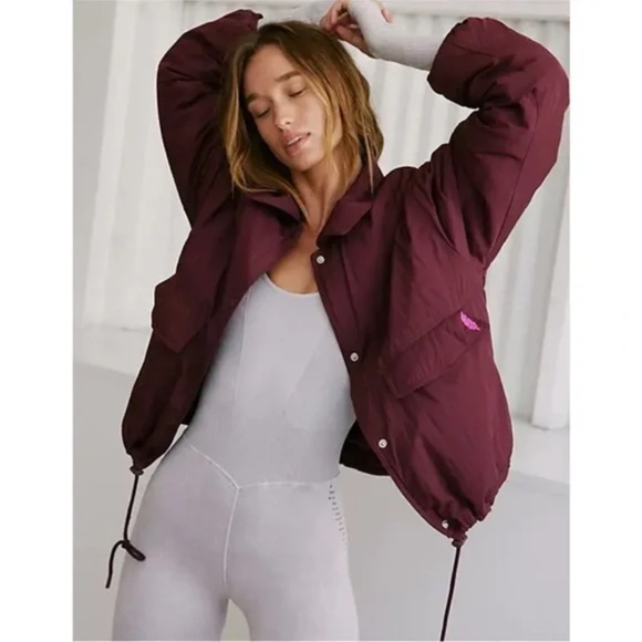 Free People Off the Bleachers Coaches Jacket Burgundy Wine Small NWT - Picture 1 of 16